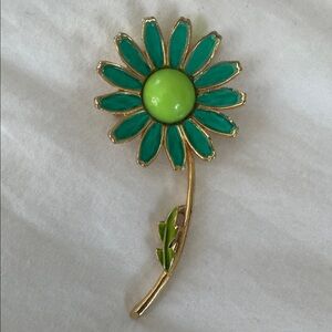 WEISS Green Enamel 60s Flower Brooch